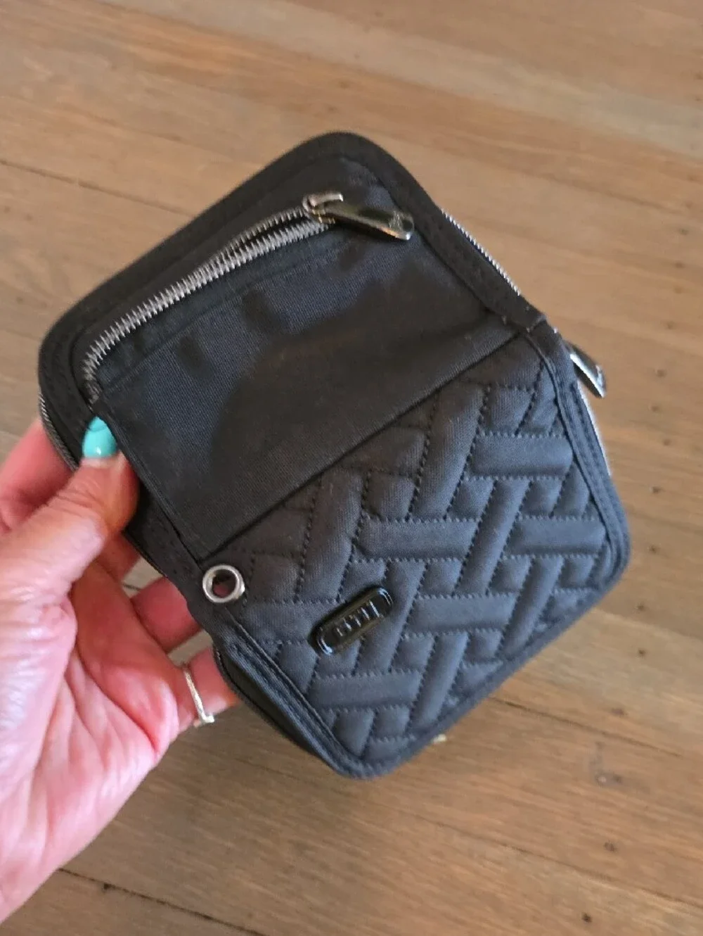 lug Black Mini Handspring RFID Quilted Zip Wallet with Logo Plaque